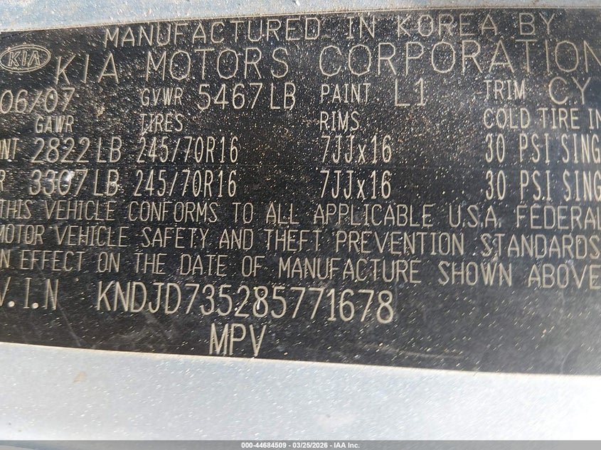 2008 Kia Sorento Lx Base VIN: KNDJD735285771678 Lot: 44684509