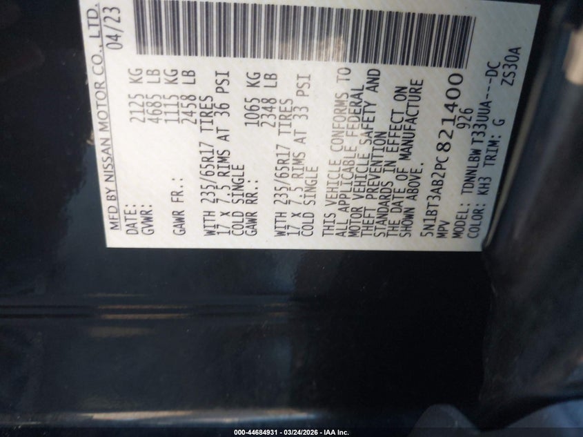 2023 NISSAN ROGUE 1.5L I-3 DI, DOHC, V(VIN: 5N1BT3AB2PC821400