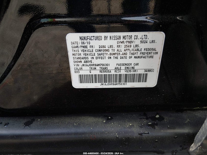 2010 Infiniti Ex35 Journey VIN: JN1AJ0HR9AM756301 Lot: 44685450