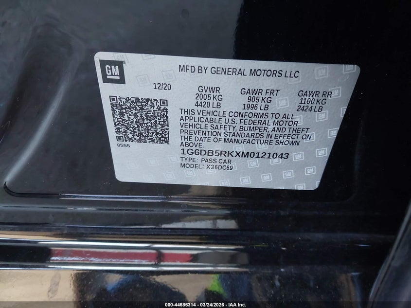 2021 Cadillac Ct4 Premium Luxury VIN: 1G6DB5RKXM0121043 Lot: 44686314