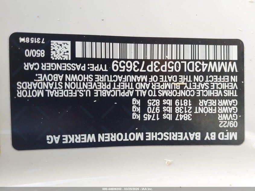 2023 Mini Convertible Cooper S VIN: WMW43DL05P3P73659 Lot: 44686350