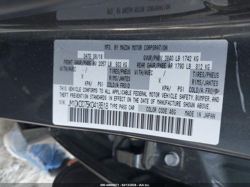 2019 Mazda Cx-3 Grand Touring VIN: JM1DKDD75K0418518 Lot: 44686571