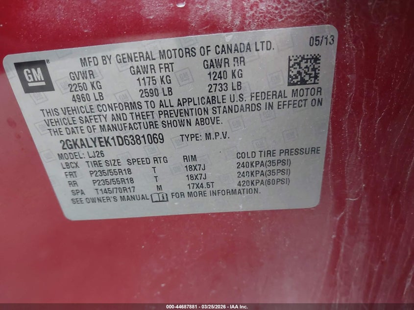 2013 GMC Terrain Denali VIN: 2GKALYEK1D6381069 Lot: 44687881