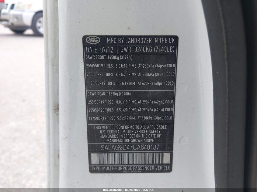 2012 Land Rover Lr4 VIN: SALAG2D47CA640187 Lot: 44687988