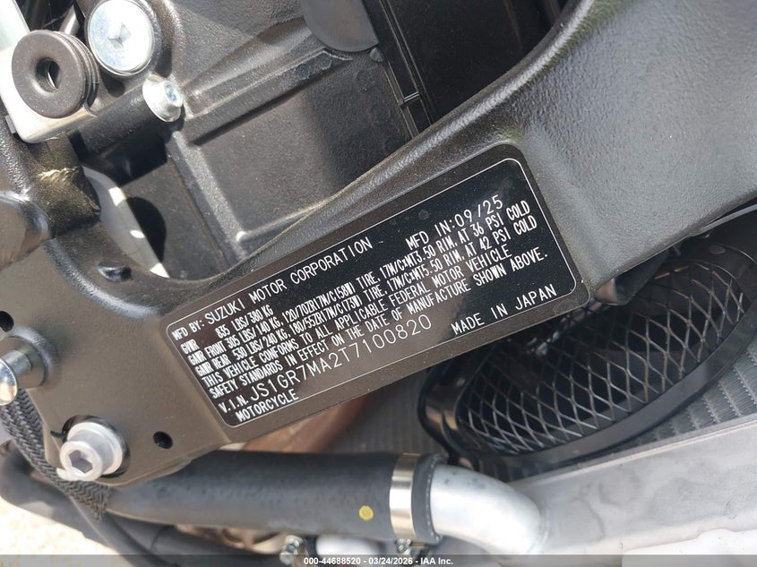 2026 Suzuki Gsx-R750 VIN: JS1GR7MA2T7100820 Lot: 44688520