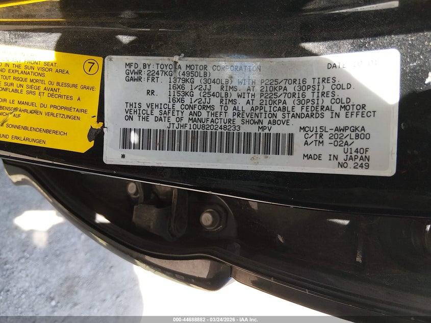 2002 Lexus Rx 300 VIN: JTJHF10U820248233 Lot: 44688882