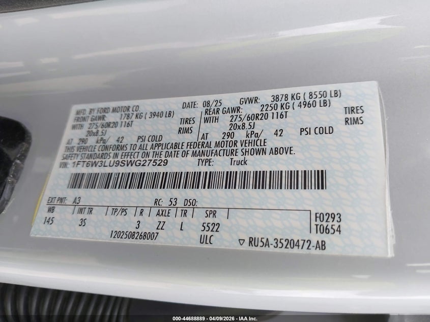 VIN: 1FT6W3LU9SWG27529 2025 FORD F-150 LIGHTNING FLASH