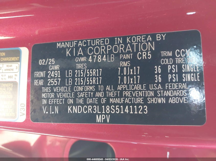 2025 KIA NIRO EV ELECTRIC(VIN: KNDCR3L18S5141123