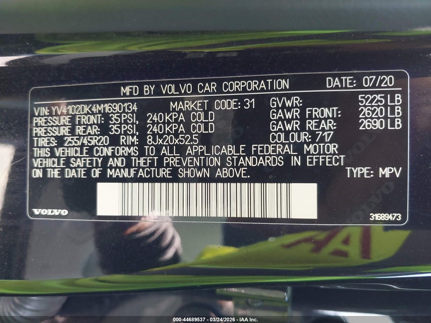 2021 Volvo Xc60 T5 Momentum VIN: YV4102DK4M1690134 Lot: 44689537