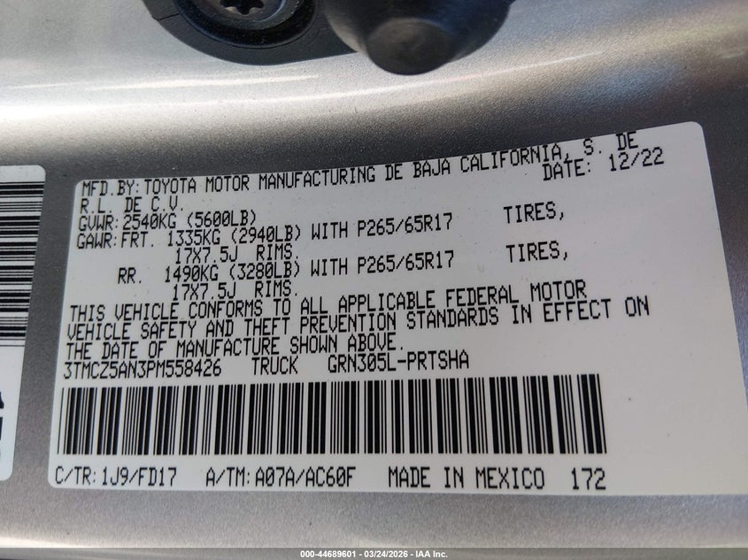 2023 Toyota Tacoma Trd Sport VIN: 3TMCZ5AN3PM558426 Lot: 44689601