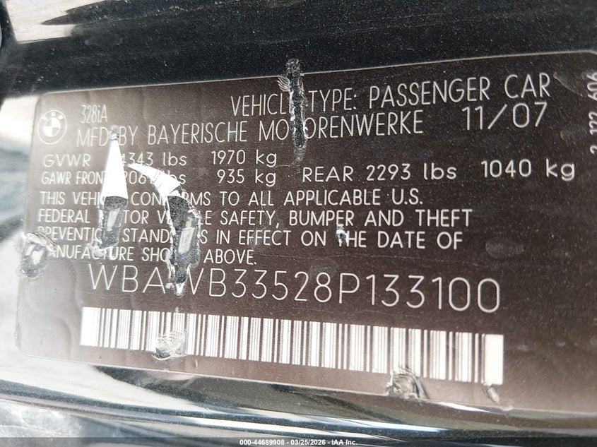 2008 BMW 3ER COUPE 3.0L I-6 DOHC, VVT, 230HP
