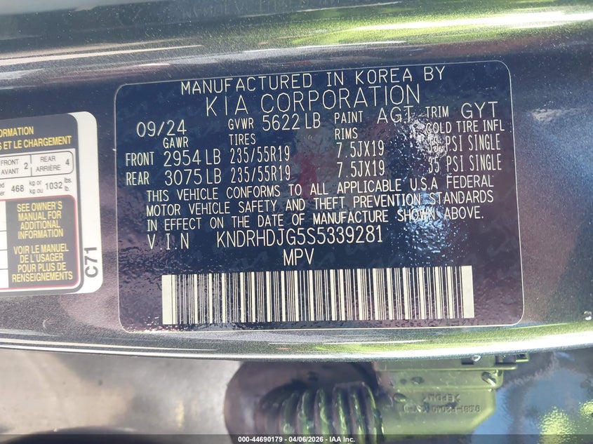 VIN KNDRHDJG5S5339281 2025 KIA SORENTO HYBRID EX