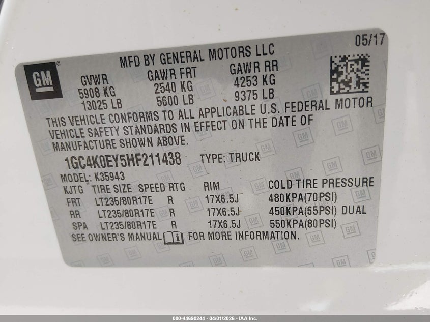 2017 Chevrolet Silverado 3500Hd Ltz white Lot 111044690244 Vin 1GC4K0EY5HF211438