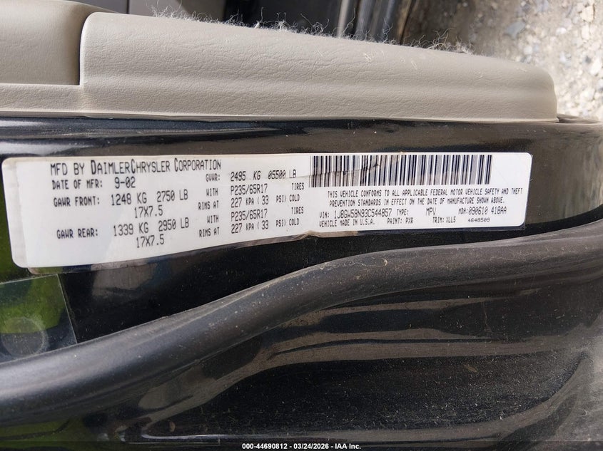 2003 Jeep Grand Cherokee Limited VIN: 1J8GW58N93C544857 Lot: 44690812