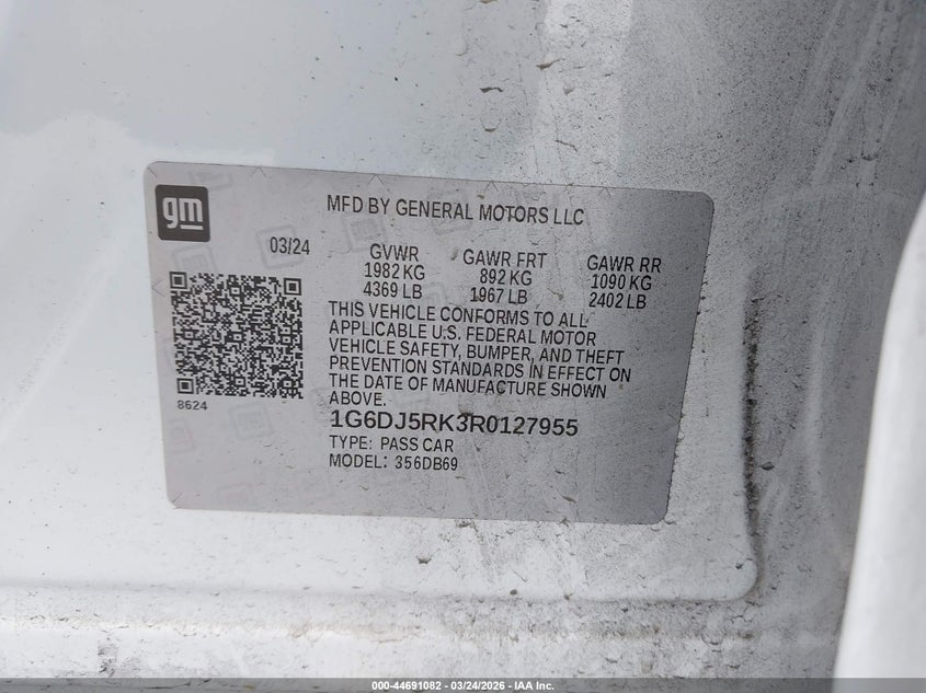 2024 Cadillac Ct4 Luxury VIN: 1G6DJ5RK3R0127955 Lot: 44691082