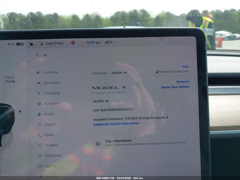 2024 Tesla Model Y Long Range Single Motor Rear-Wheel Drive/Rwd VIN: 7SAYGDEDXRA322337 Lot: 44691156