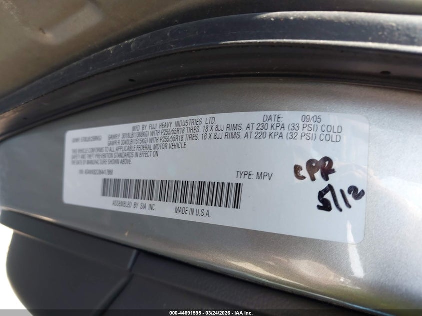 2006 Subaru B9 Tribeca Base 5-Passenger/Limited 5-Passenger VIN: 4S4WX82C064417868 Lot: 44691595