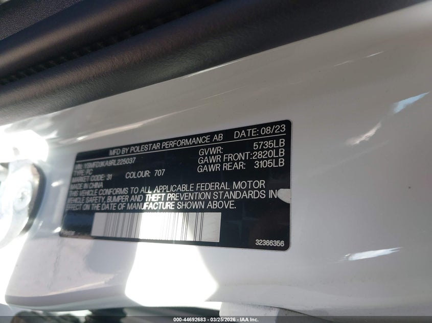 2024 Polestar 2 Long Range Dual Motor/Long Range Dual Motor Plus VIN: YSMFD3KA9RL225037 Lot: 44692683