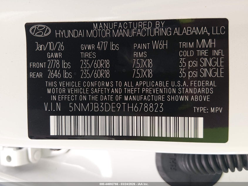 2026 HYUNDAI TUCSON 2.5L I-4 DI, DOHC, V(VIN: 5NMJB3DE9TH678823