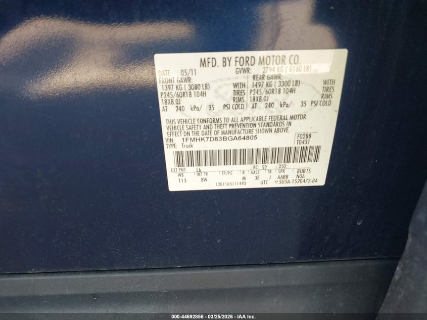1FMHK7D83BGA64805 2011 Ford Explorer 3.5 Xlt Blue
