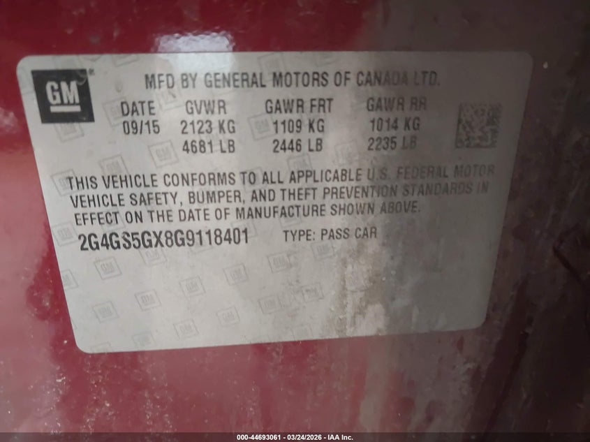 2016 Buick Regal Turbo Premium Ii VIN: 2G4GS5GX8G9118401 Lot: 44693061