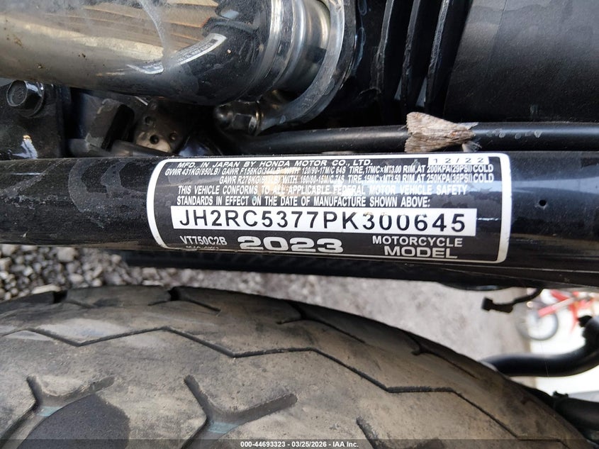 2023 Honda Vt750 C2B VIN: JH2RC5377PK300645 Lot: 44693323