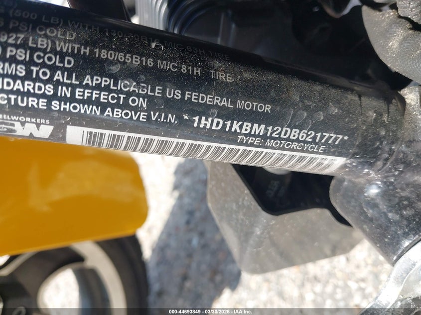 2013 Harley-Davidson Flhx Street Glide VIN: 1HD1KBM12DB621777 Lot: 44693849