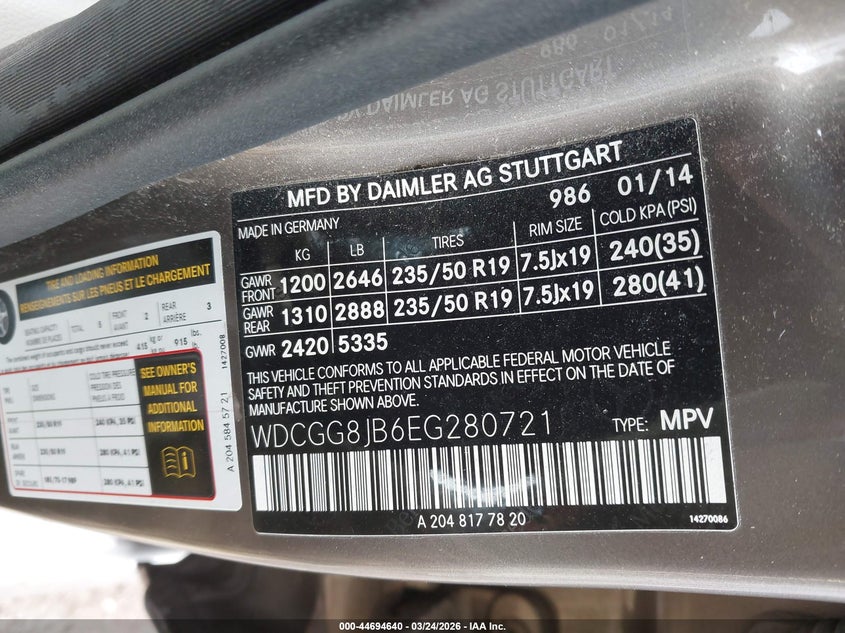 2014 Mercedes-Benz Glk 350 4Matic VIN: WDCGG8JB6EG280721 Lot: 44694640