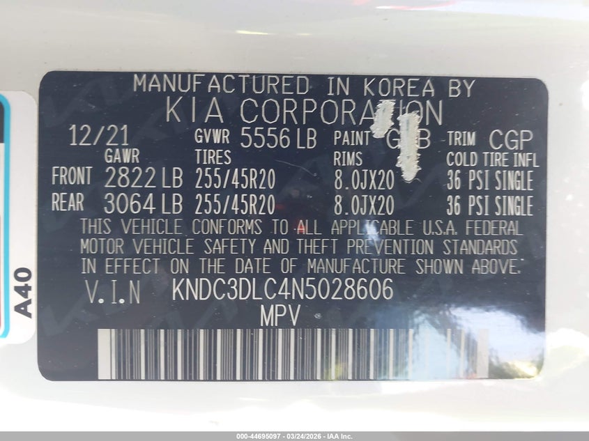 2022 Kia Ev6 Gt-Line VIN: KNDC3DLC4N5028606 Lot: 44695097