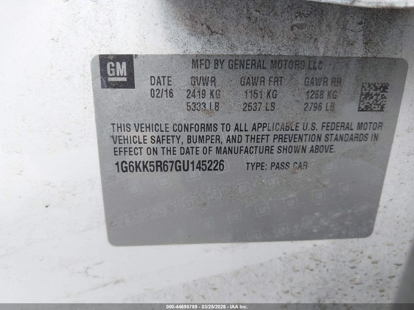 2016 Cadillac Ct6 Platinum VIN: 1G6KK5R67GU145226 Lot: 44695789