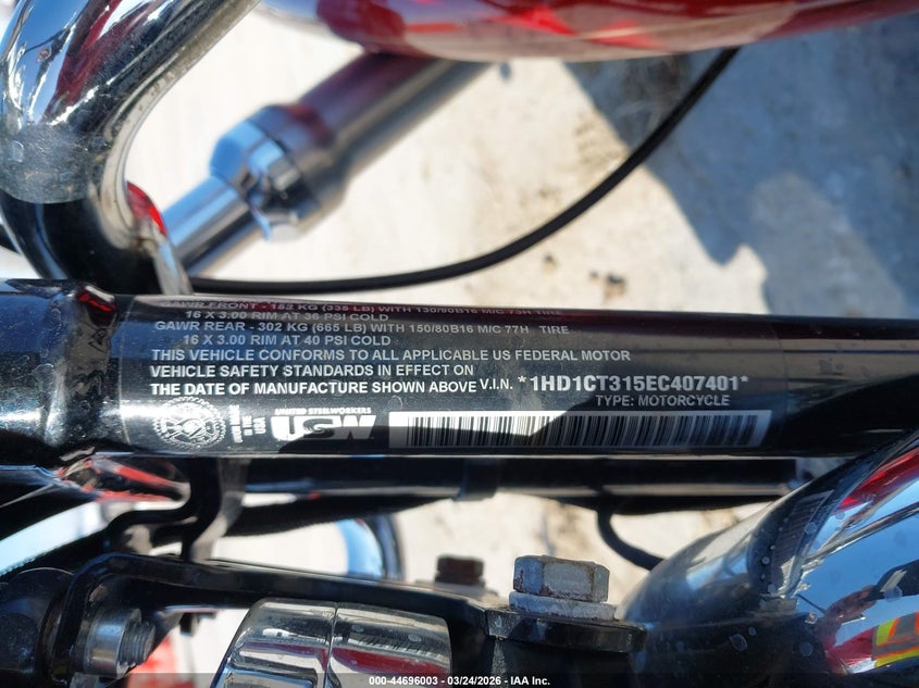 2014 Harley-Davidson Xl1200 C VIN: 1HD1CT315EC407401 Lot: 44696003