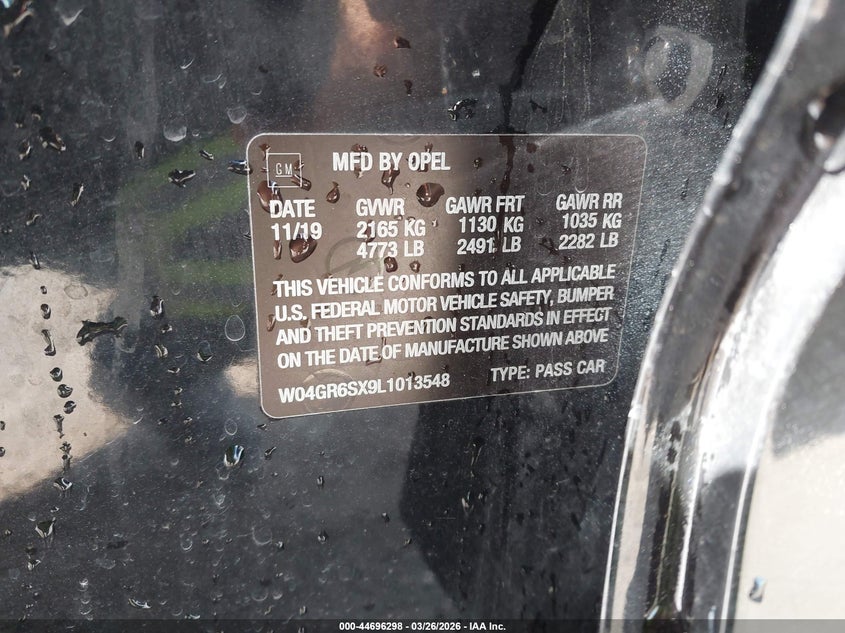 2020 Buick Regal Sportback Awd Essence VIN: W04GR6SX9L1013548 Lot: 44696298