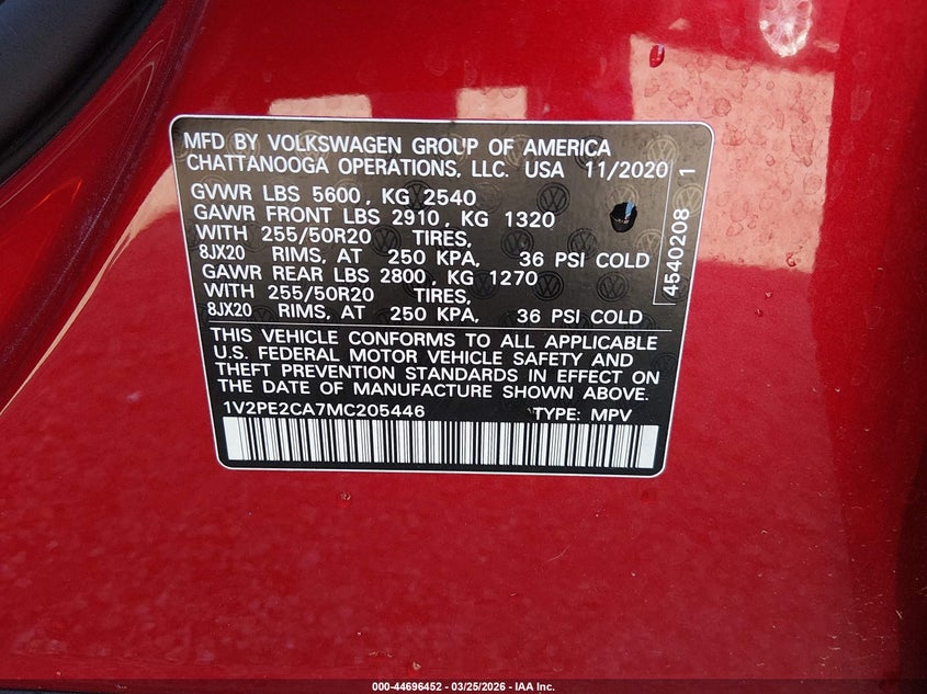 2021 Volkswagen Atlas Cross Sport 3.6L V6 Se W/Technology R-Line VIN: 1V2PE2CA7MC205446 Lot: 44696452