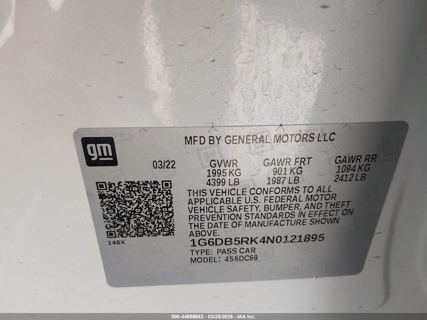 2022 Cadillac Ct4 Premium Luxury VIN: 1G6DB5RK4N0121895 Lot: 44696682