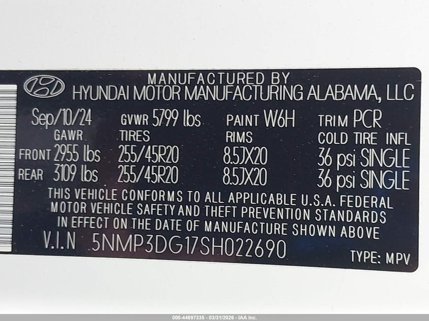 VIN 5NMP3DG17SH022690 2025 HYUNDAI SANTA FE HYBRID LIMITED