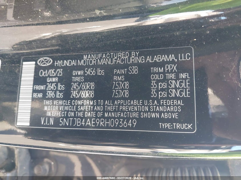 2024 Hyundai Santa Cruz Sel VIN: 5NTJB4AE9RH093649 Lot: 44697680