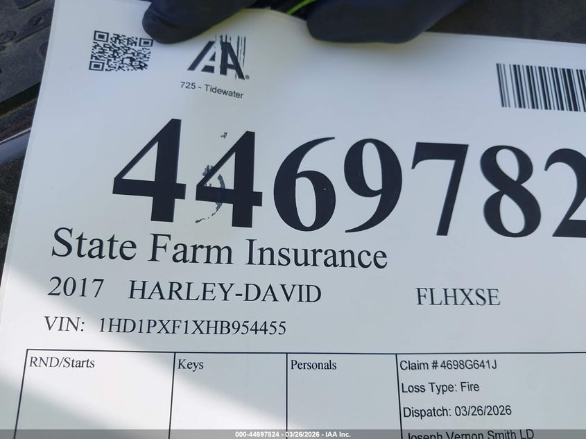 2017 Harley-Davidson Flhxse Cvo Street Glide VIN: 1HD1PXF1XHB954455 Lot: 44697824