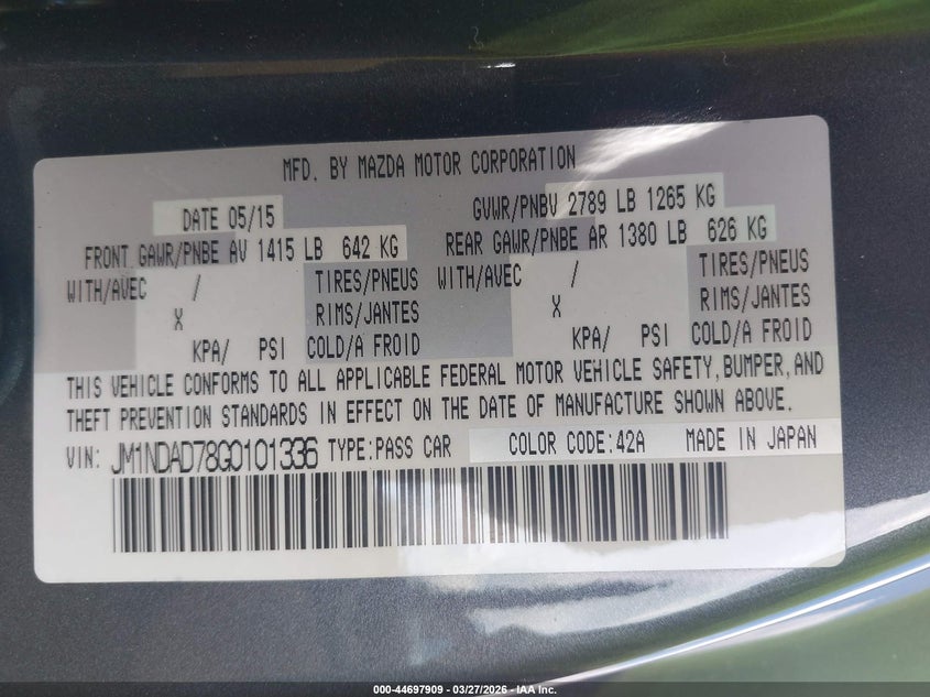 2016 Mazda Mx-5 Miata Grand Touring VIN: JM1NDAD78G0101336 Lot: 44697909