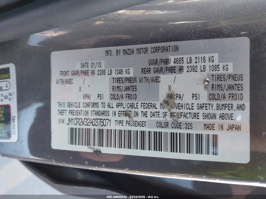 2010 Mazda Mazda5 Sport VIN: JM1CR2W32A0376071 Lot: 44698430