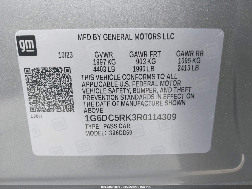 2024 Cadillac Ct4 Sport VIN: 1G6DC5RK3R0114309 Lot: 44698889