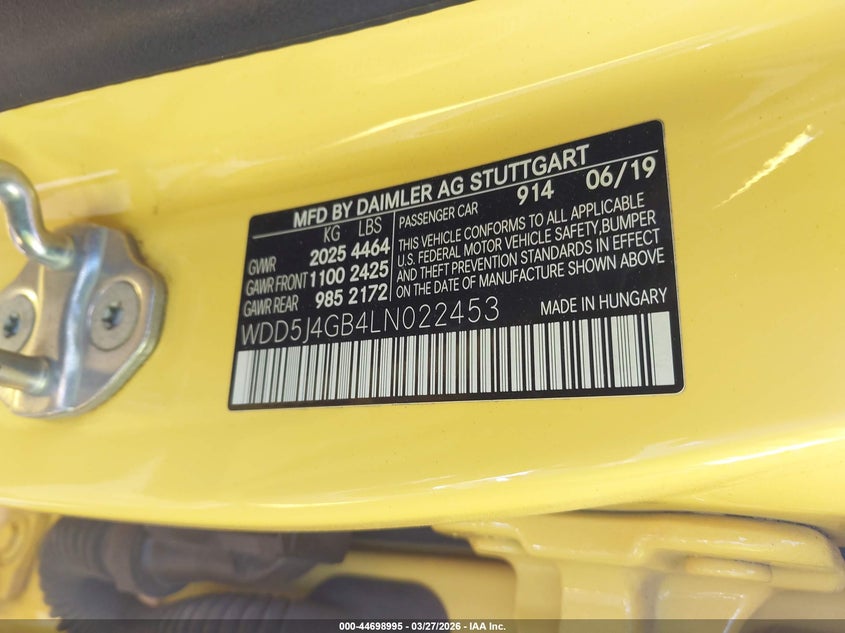 2020 Mercedes-Benz Cla 250 VIN: WDD5J4GB4LN022453 Lot: 44698995