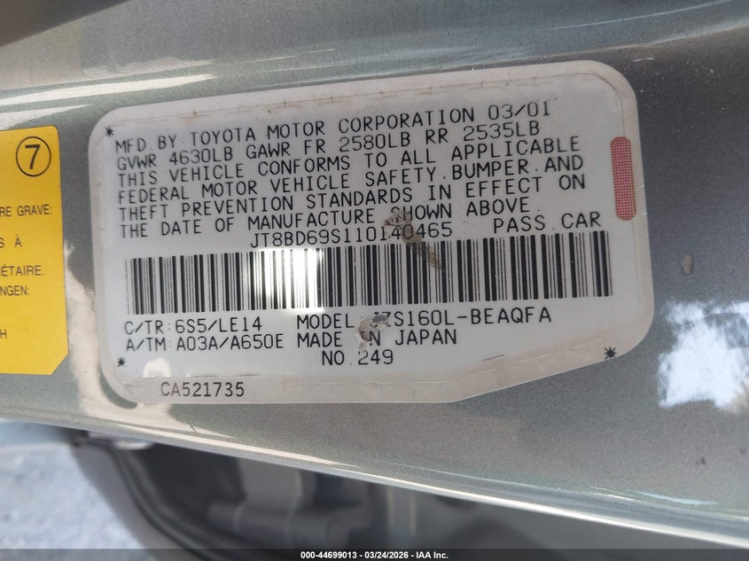 2001 Lexus Gs 300 VIN: JT8BD69S110140465 Lot: 44699013