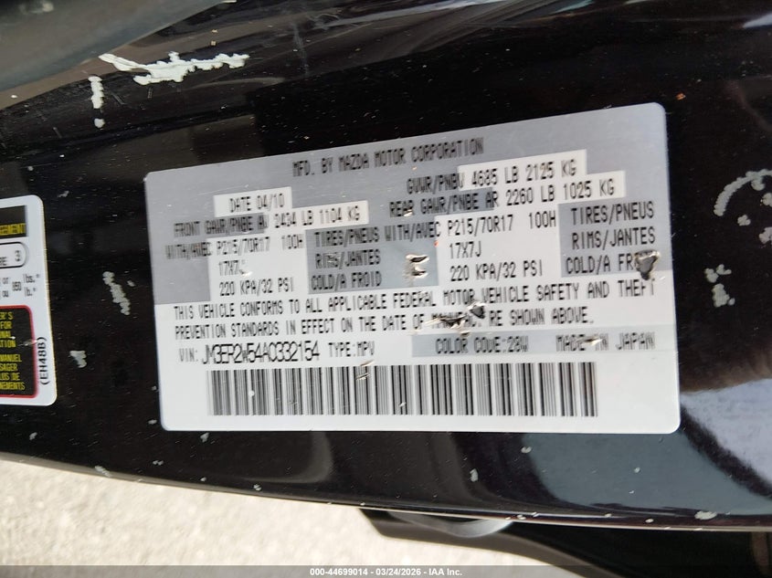 2010 Mazda Cx-7 I Sv VIN: JM3ER2W54A0332154 Lot: 44699014