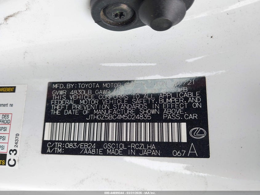 2021 Lexus Rc 350 F Sport VIN: JTHGZ5BC4M5024835 Lot: 44699344