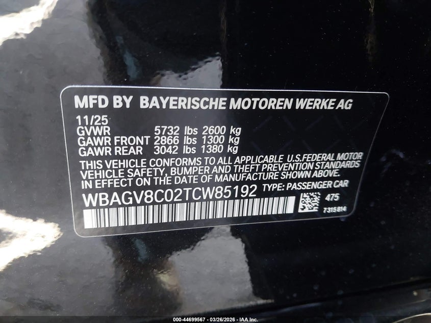 2026 BMW M850I Gran Coupe xDrive VIN: WBAGV8C02TCW85192 Lot: 44699567