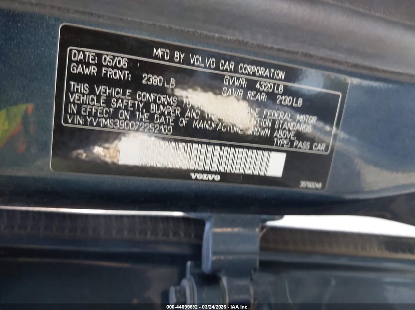 2007 Volvo S40 2.4I VIN: YV1MS390072252100 Lot: 44699692