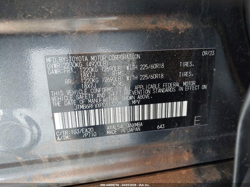 2023 TOYOTA RAV4 HYBRID 2.5L I-4 DI, DOHC, V(VIN: JTMB6RFVXPD113228