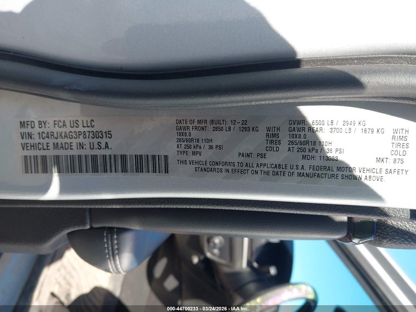 2023 Jeep Grand Cherokee L Laredo 4X4 VIN: 1C4RJKAG3P8730315 Lot: 44700233