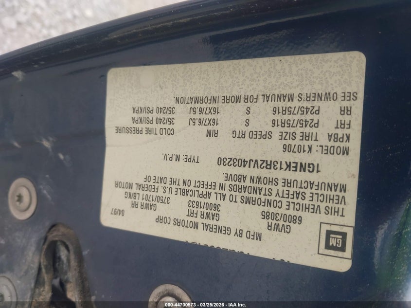 1997 Chevrolet Tahoe Ls VIN: 1GNEK13R2VJ403230 Lot: 44700573