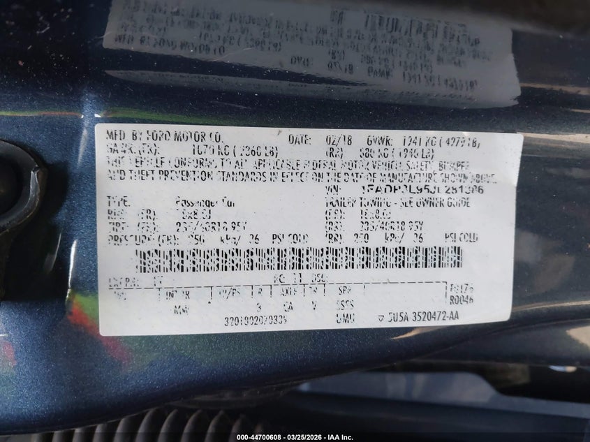 2018 Ford Focus St VIN: 1FADP3L95JL281386 Lot: 44700608